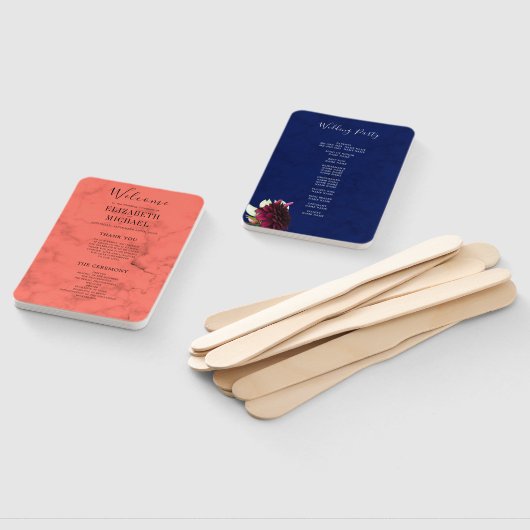 Coral Navy Blue Elegant Modernes Hochzeitsprogramm Fächer (Non-assembled)