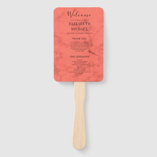 Coral Navy Blue Elegant Modernes Hochzeitsprogramm Fächer (Vorderseite)