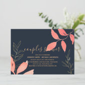 Coral Navy Blue Gold Hochzeitspaare Brautparty Einladung (Stehend Vorderseite)