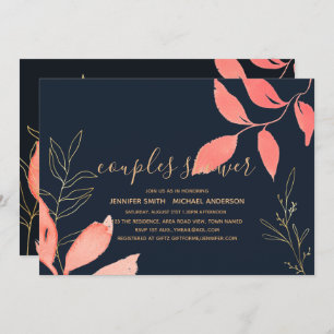 Coral Navy Blue Gold Hochzeitspaare Brautparty Einladung