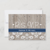 Coral Navy Blue Hydrangea Wedding RSVP Card Karte (Vorderseite)