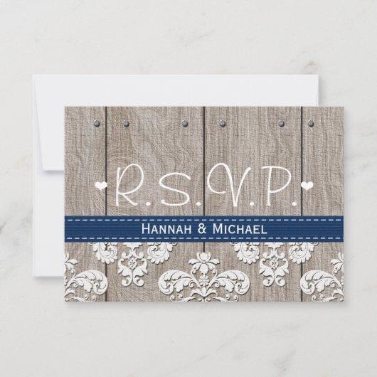 Coral Navy Blue Hydrangea Wedding RSVP Card Karte (Vorderseite)