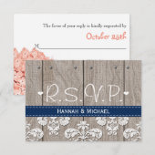 Coral Navy Blue Hydrangea Wedding RSVP Card Karte (Vorne/Hinten)