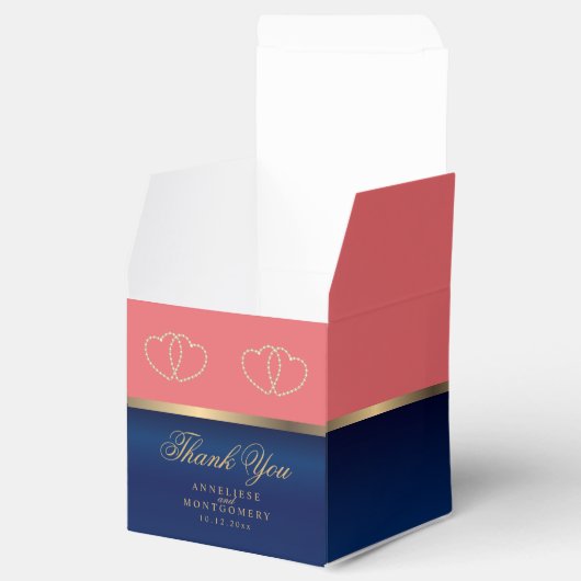 Coral & Navy Blue mit Gold Hearts Geschenkschachtel (Geöffnet)