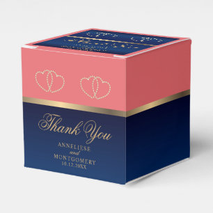 Coral & Navy Blue mit Gold Hearts Geschenkschachtel