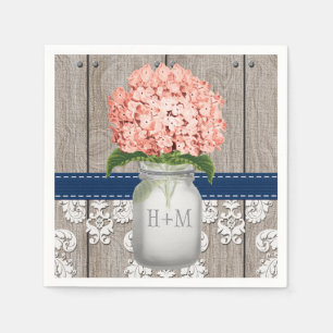 Coral Navy Blue Mit Monogramm Hydrangea Mason Jar Serviette