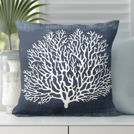 Coral Navy Blue Pillow | Küstenstil Kissen