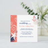 Coral Navy Blue White Nautical Wedding Einladung (Stehend Vorderseite)