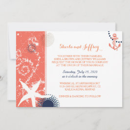 Coral Navy Blue White Nautical Wedding Einladung