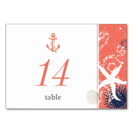 Coral Navy Blue White Nautical Wedding Tischnummer