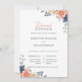 Coral & Navy Blume Elegantes Abendessen Probe Einladung (Vorderseite)