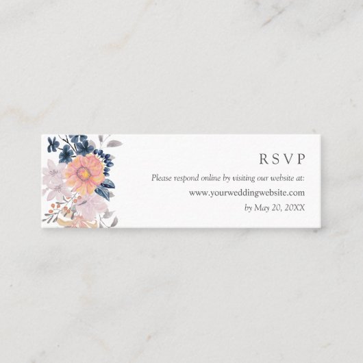 Coral & Navy Blume Hochzeitsstiftung RSVP Online-W Mini Visitenkarte (Vorderseite)