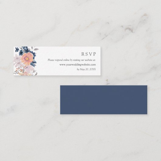 Coral & Navy Blume Hochzeitsstiftung RSVP Online-W Mini Visitenkarte (Vorne/Hinten)