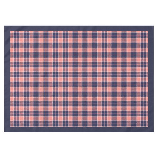 Coral Navy Karo Tablecloth Trendy Dining Vibes Tischdecke (Vorderseite (Horizontal))