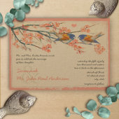 Coral Navy Love Bird Cherry Blossom Hochzeit Einladung
