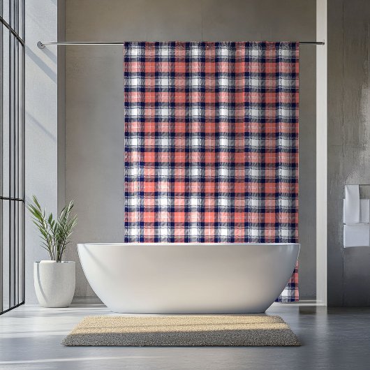 Coral Navy Plaid Curtain Gift for Relaxing Days Duschvorhang