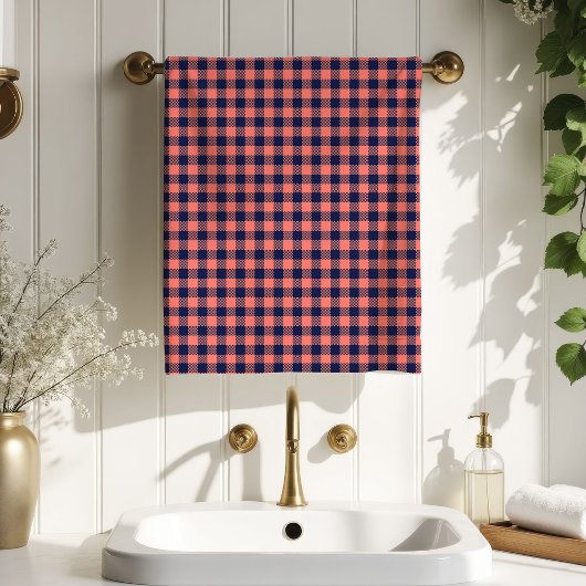 Coral Navy Plaid Towel Birthday Gift with Style Badhandtuch Set