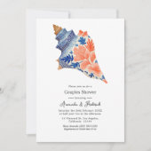 Coral & Navy Seashell Coastal Beach Couples Shower Einladung (Vorderseite)