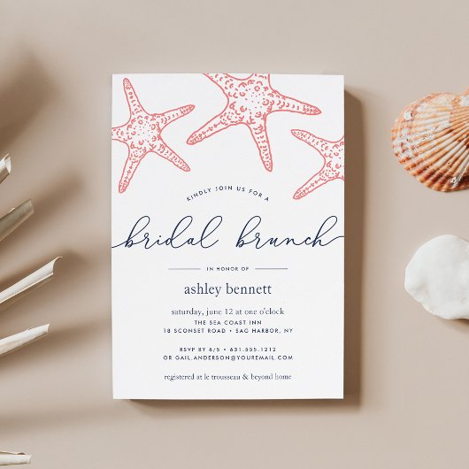 Coral & Navy Starfish Bridal Shower Brunch Einladung