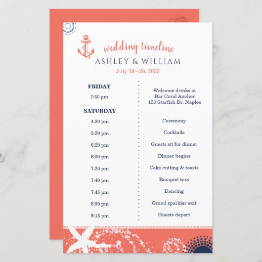 Coral Navy White Beach Wedding Timeline (Vorne/Hinten)