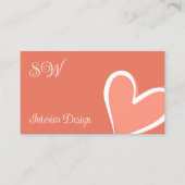 Coral Niedlich rosa Herzklopfen mit Monogramm und Visitenkarte (Vorderseite)