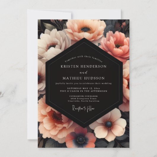 Coral Nocturne Bloom Wedding Einladung (Vorderseite)