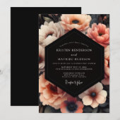 Coral Nocturne Bloom Wedding Einladung (Vorne/Hinten)