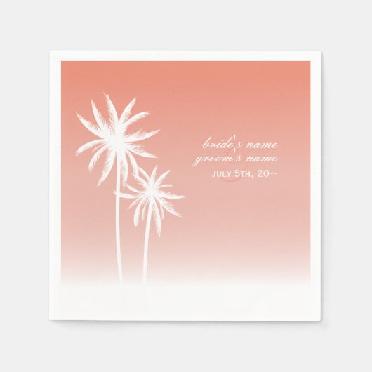 Coral Ombré Palm Trees Beach Wedding Napkins Serviette (Vorderseite)