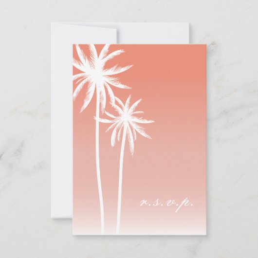 Coral Ombré Palm Trees Beach Wedding UAWG RSVP Karte (Vorderseite)
