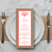Coral on Burlap Boho Beach Wedding Menü