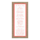 Coral on Burlap Boho Beach Wedding Program Werbekarte (Hinten)