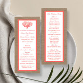 Coral on Burlap Boho Beach Wedding Program Werbekarte