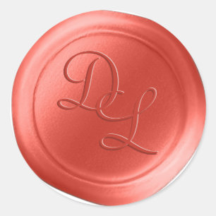 Coral Orange 2 Letter Monogram Wax Siegel Stickers
