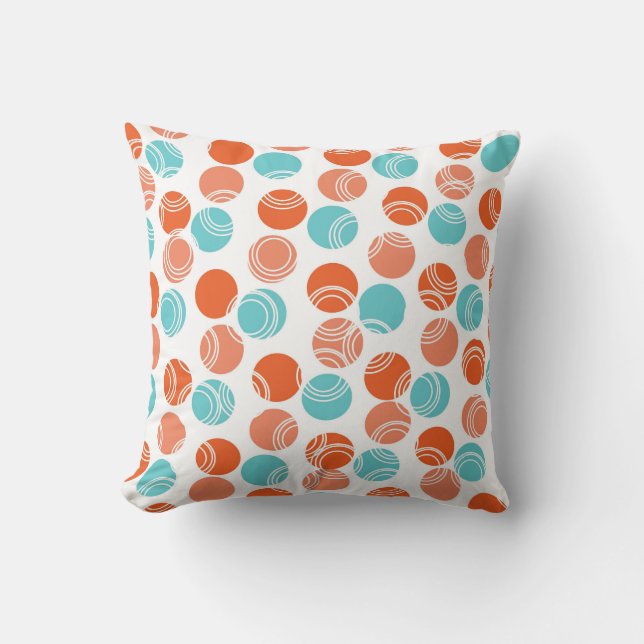 Coral Orange, Aquamarin, Türkis, Retro Polka Dots Kissen (Vorderseite)