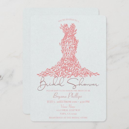 Coral Orange Blätter Dress Modern Brautparty Einladung (Vorne/Hinten)