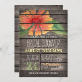 Coral Orange Blume auf rustikalem Brautparty Einladung (Vorne/Hinten)