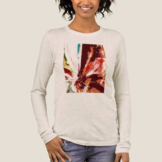 Coral Orange Brown White Abstrakt Fantasy Blume Tri-Blend Shirt (Vorderseite)