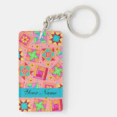 Coral Orange bunte Quilt Blocks & Personalisiert Schlüsselanhänger (Rückseite)