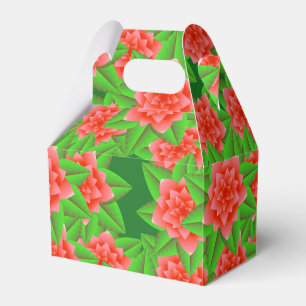 Coral Orange Camellias und grüne Blätter Geschenkschachtel