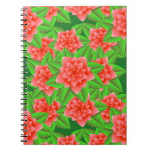 Coral Orange Camellias und grüne Blätter Notizblock