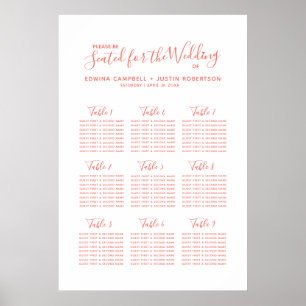 Coral orange Drehbuch Herz Art Hochzeitstisch Plan Poster