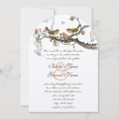 Coral Orange Gray Rustic Love Bird Wedite Einladun Einladung (Vorderseite)