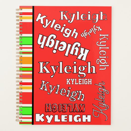 Coral Orange Green Gold White Stripes Personalisie Planer (Vorderseite)