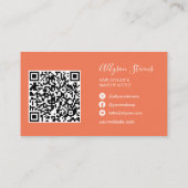 Coral orange Haar Make-up Foto Initial qr Code Visitenkarte (Rückseite)