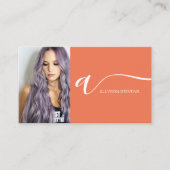 Coral orange Haar Make-up Foto Initial qr Code Visitenkarte (Vorderseite)