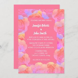 Coral Orange Lachs Pink Floral QR Code Hochzeit Einladung