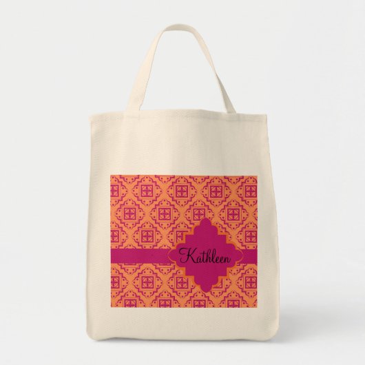 Coral Orange & Magenta Arabesque Marokkanisch Tragetasche (Vorne)