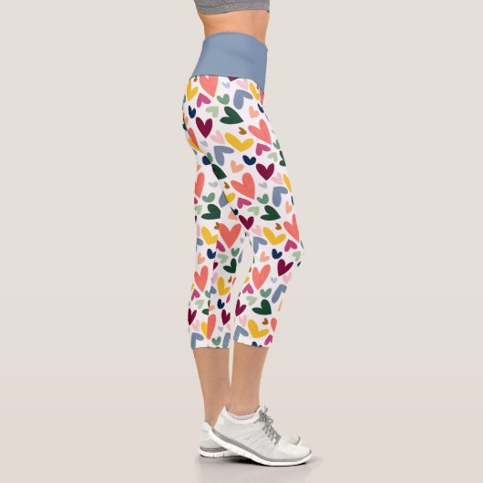 Coral Orange Mint Green Pink Blue Heart Muster Capri Leggings (Rechts)
