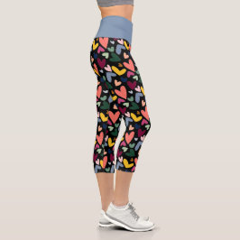 Coral Orange Mint Green Pink Blue Heart Muster Capri Leggings