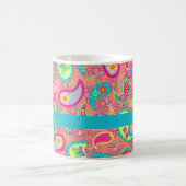 Coral Orange Modern Paisley Muster Monogram Kaffeetasse (Mittel)